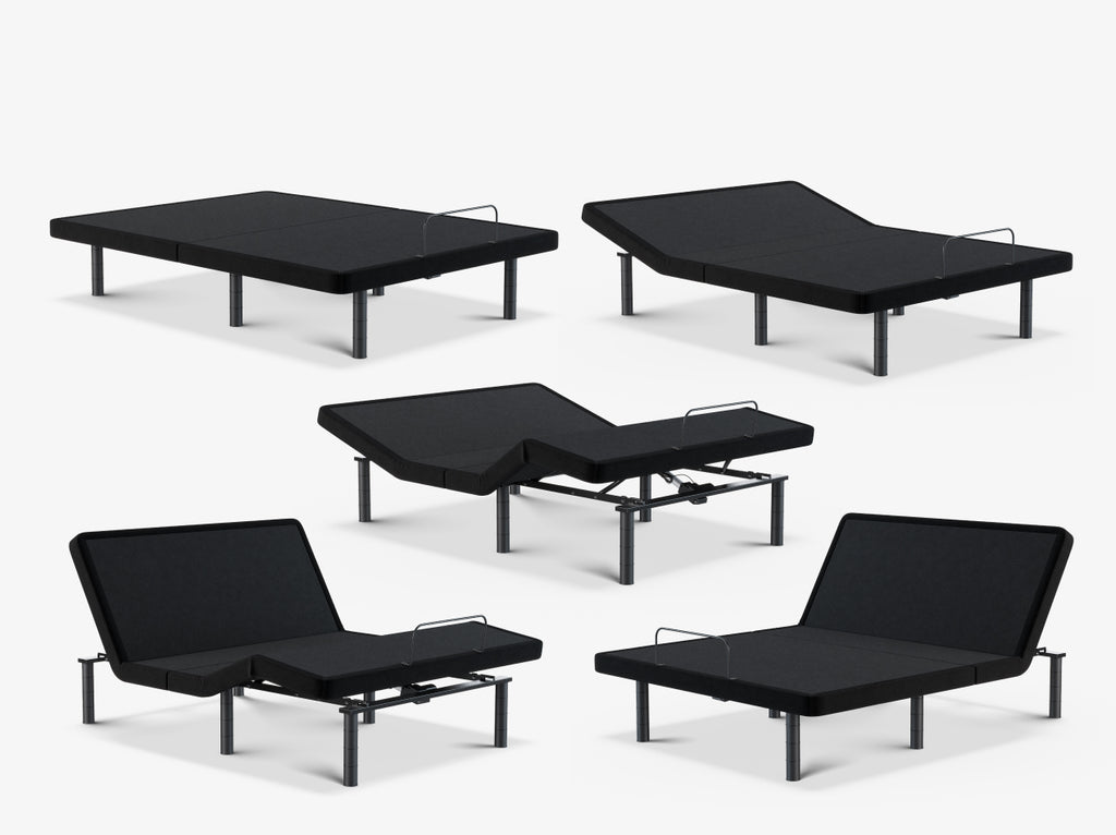 Collage showing four adjustable positions of the Ascension® Ultra Adjustable Power Base on a light gray background.