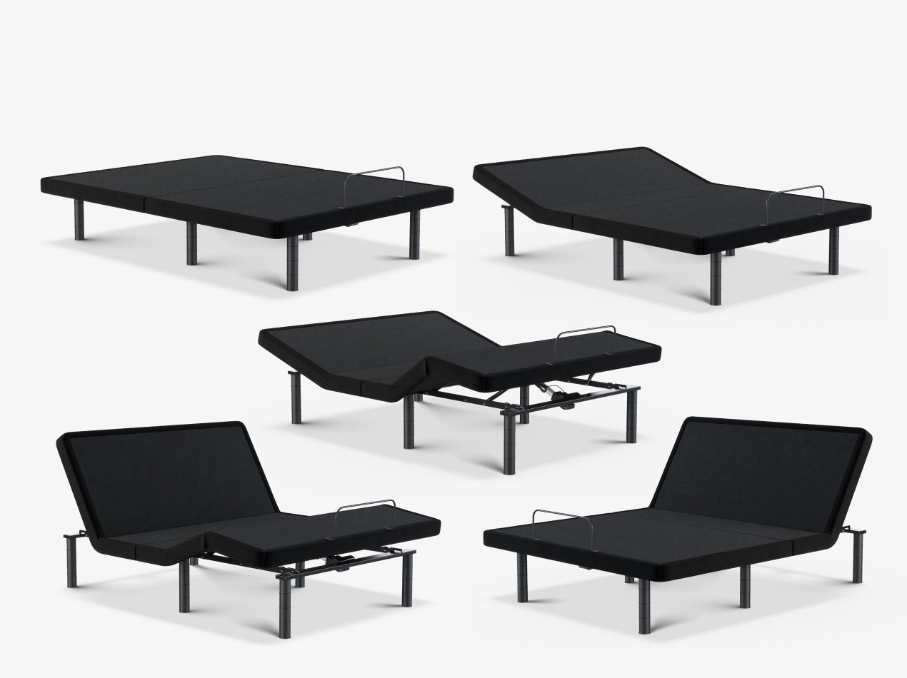 Collage showing four adjustable positions of the Ascension® Ultra Adjustable Power Base on a light gray background.